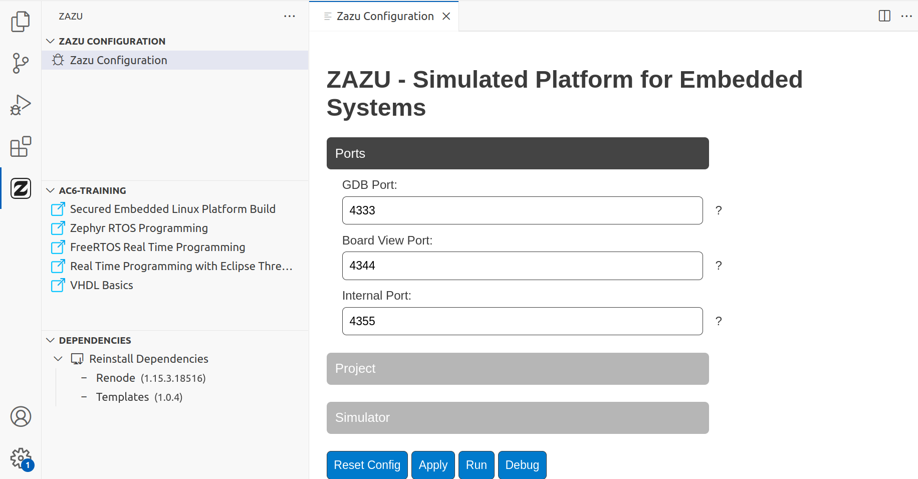 Zazu Ports Configuration