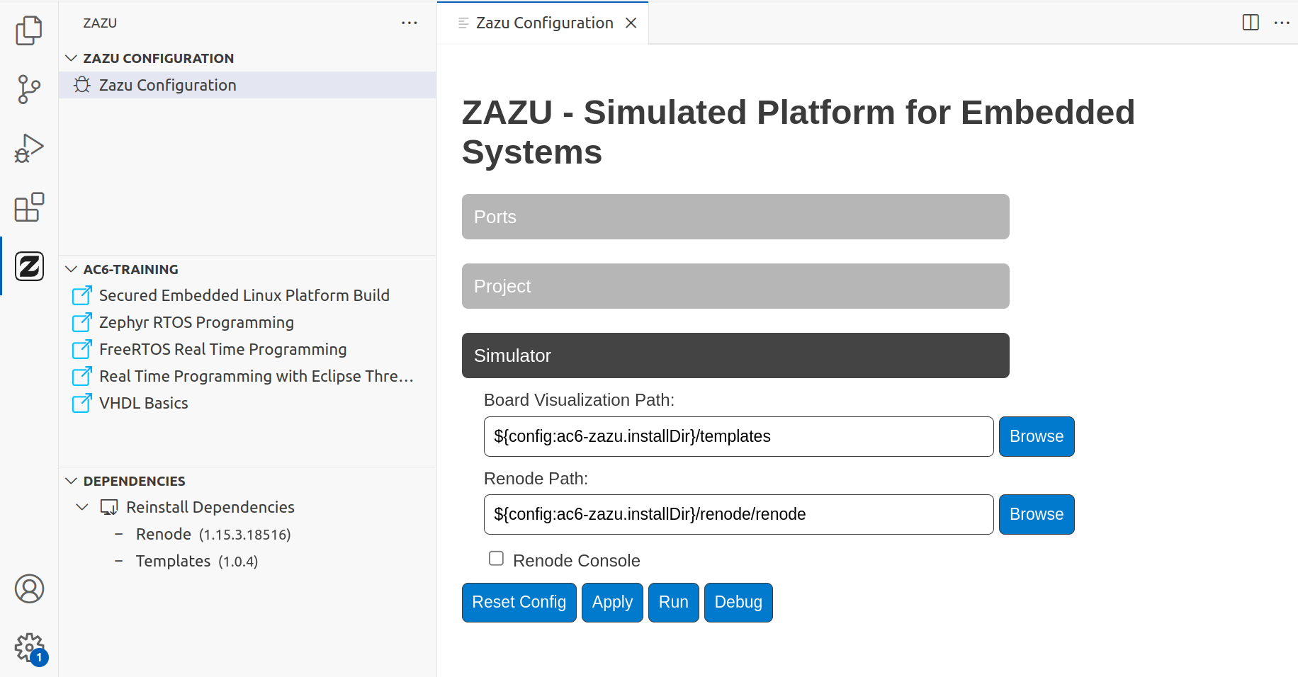 Zazu Simulator Configuration